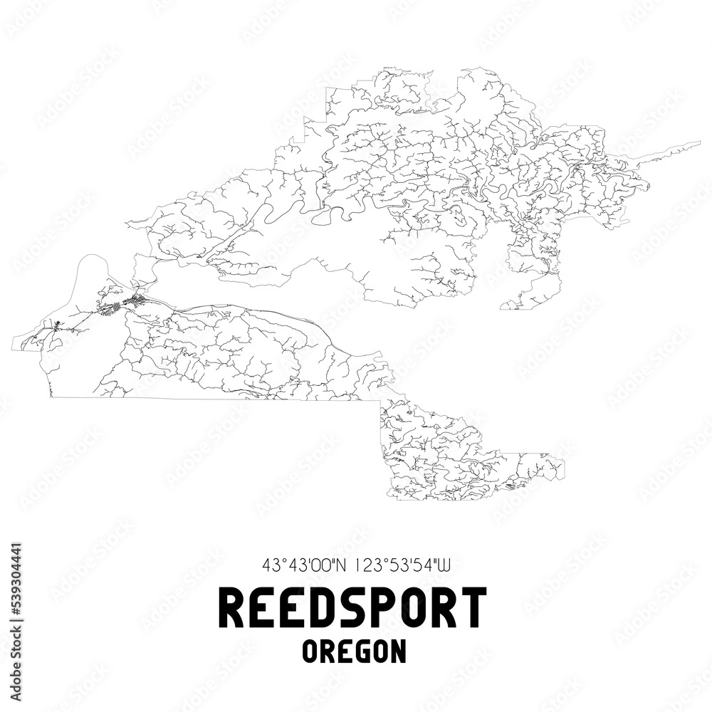 Reedsport Oregon. US street map with black and white lines. Stock