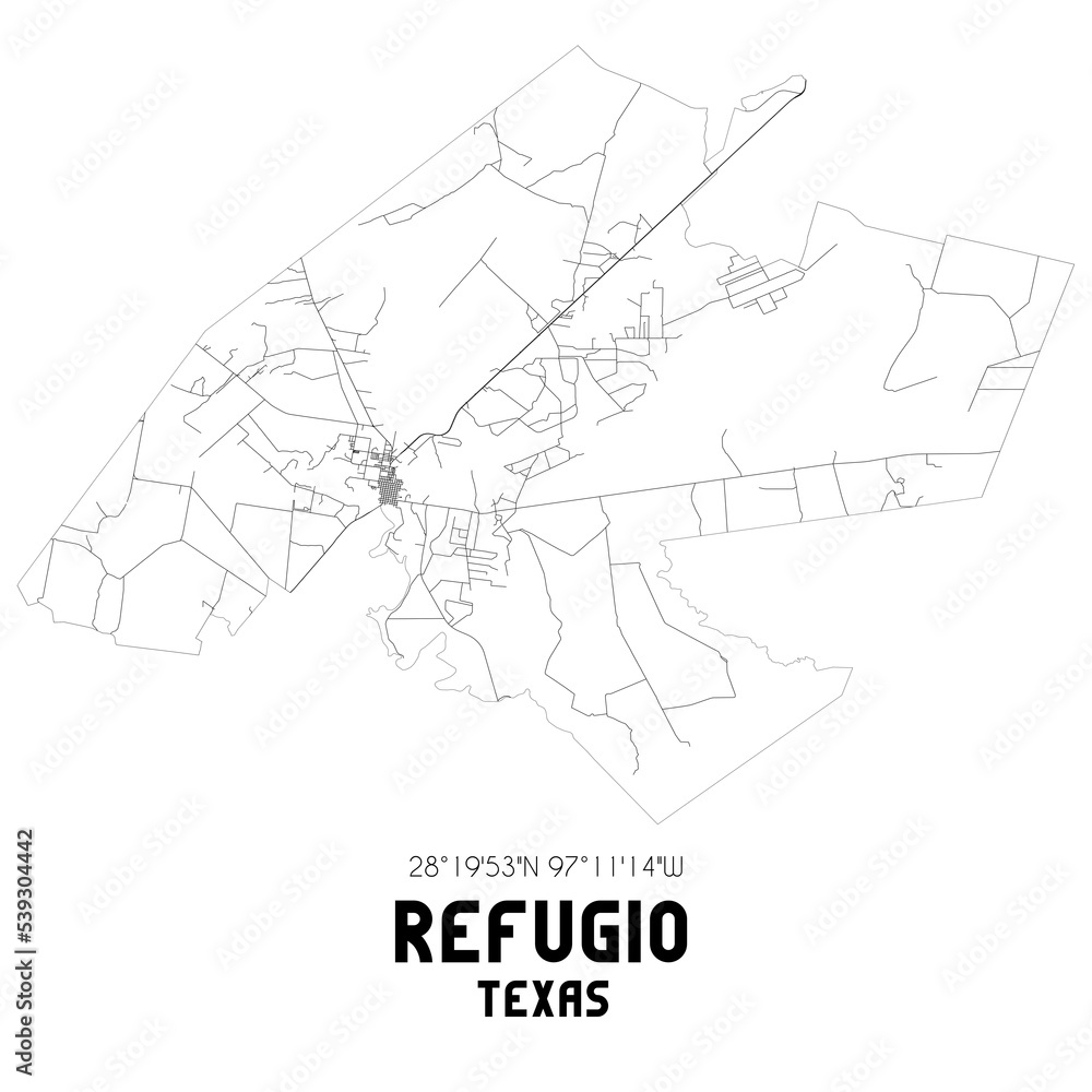 Refugio Texas. US street map with black and white lines. Stock