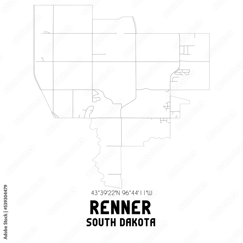 Renner South Dakota. US street map with black and white lines. Renner South Dakota. US street map with black and white lines.