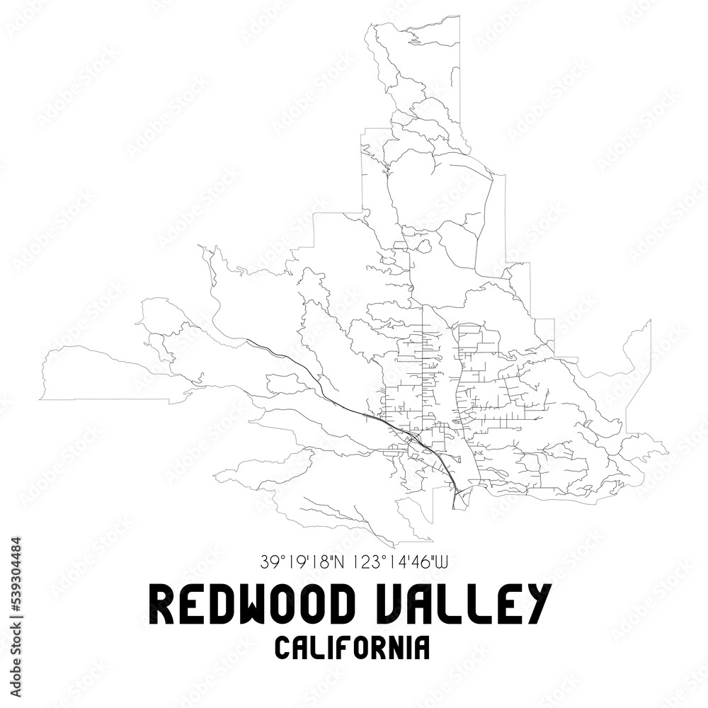 Redwood Valley California. US street map with black and white lines. Redwood Valley California. US street map with black and white lines.