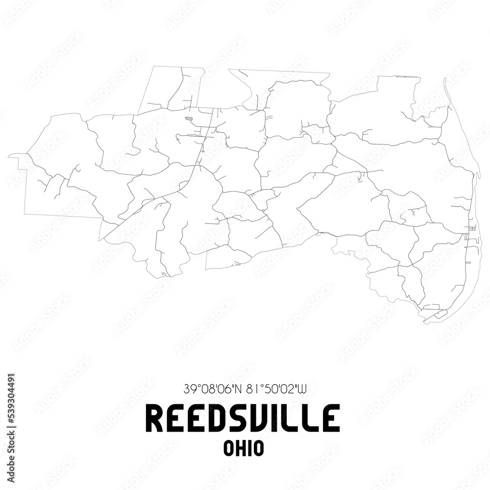 Reedsville Ohio. US street map with black and white lines. Reedsville Ohio. US street map with black and white lines.