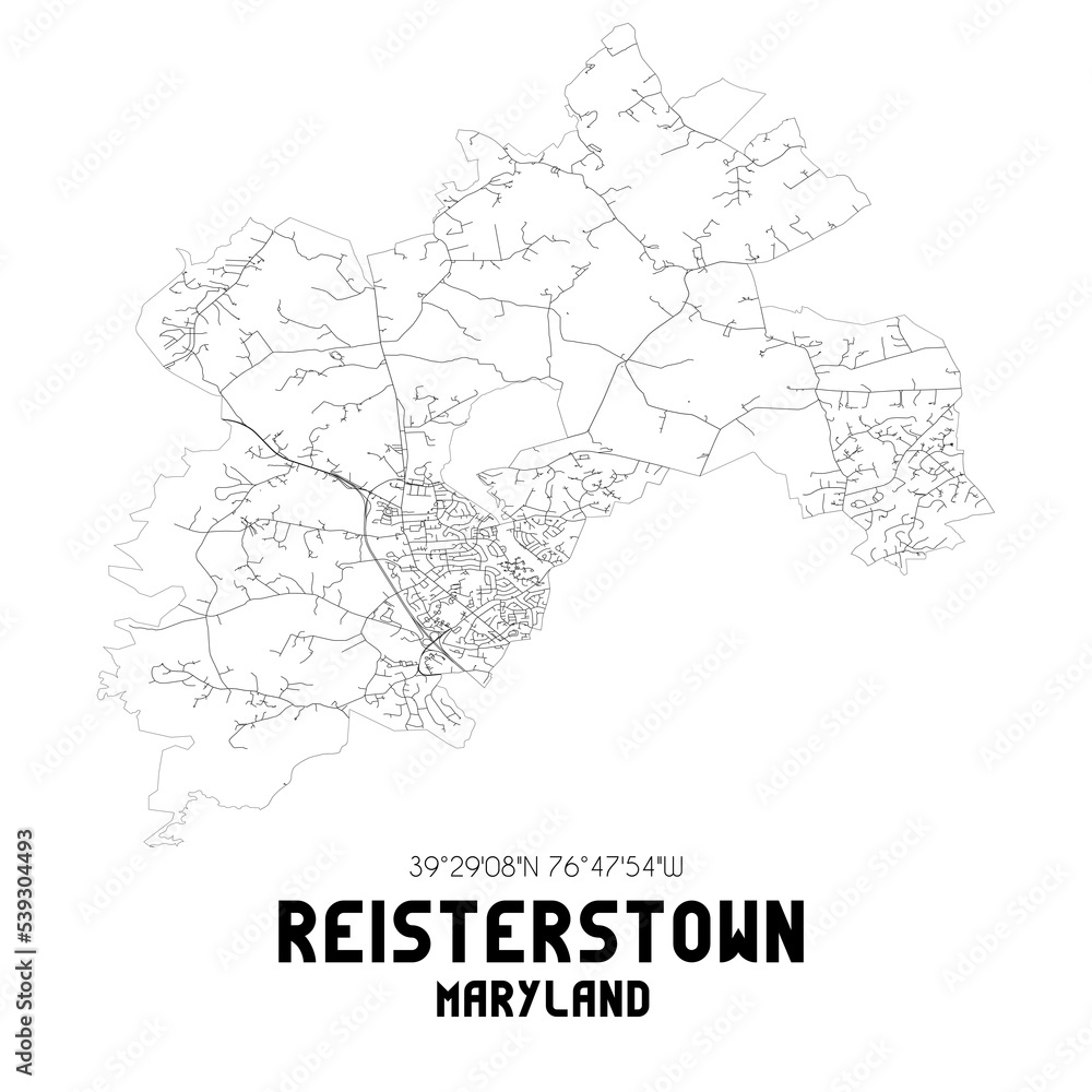 Reisterstown Maryland. US street map with black and white lines. Reisterstown Maryland. US street map with black and white lines.