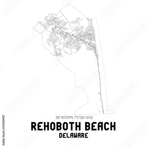 Obraz na płótnie Rehoboth Beach Delaware. US street map with black and white lines. w salonie