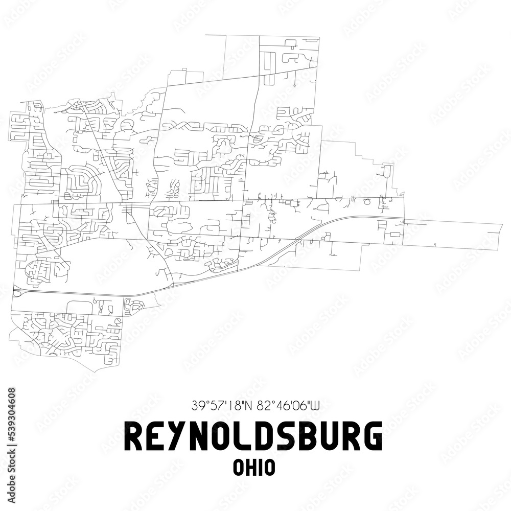 Reynoldsburg Ohio. US street map with black and white lines.