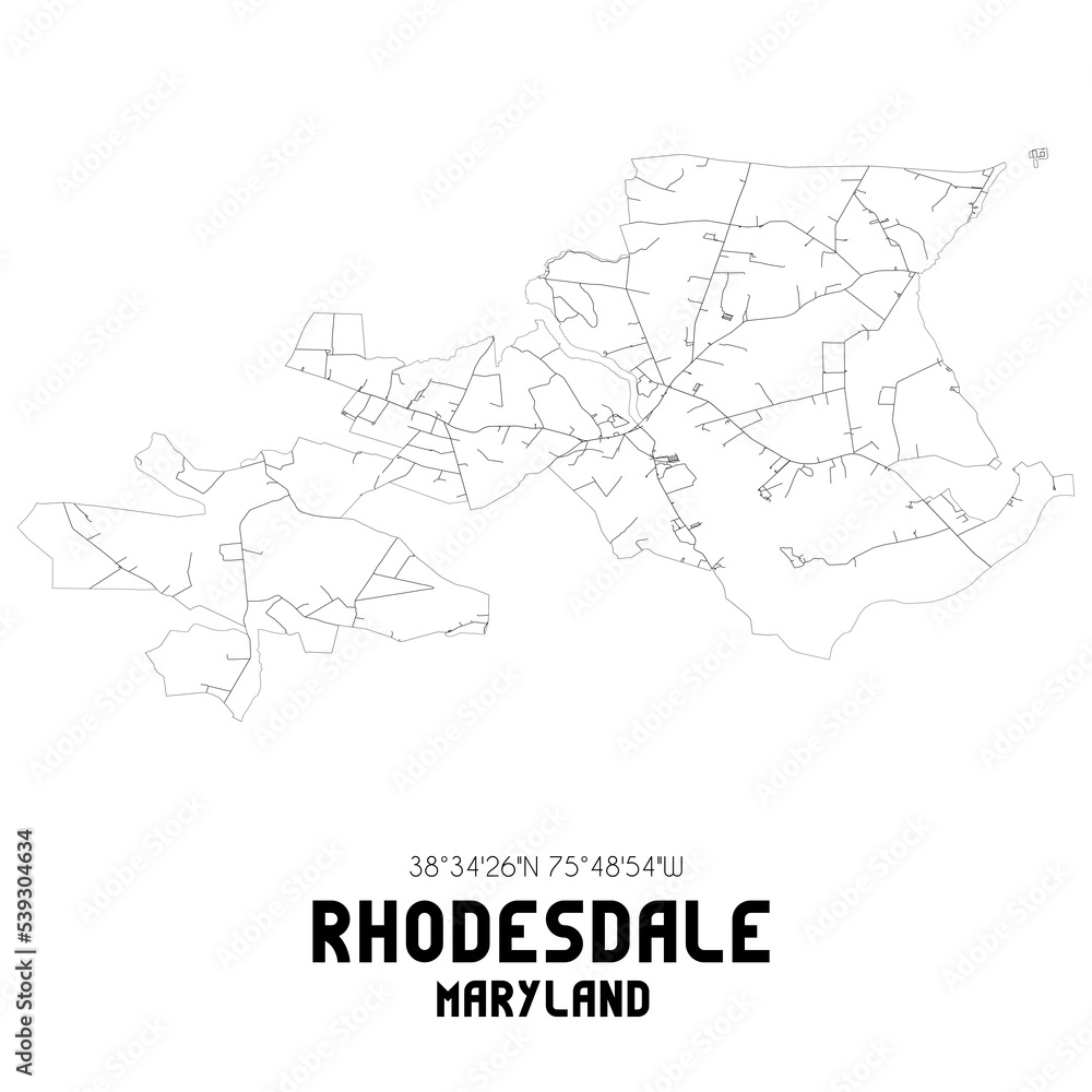 Rhodesdale Maryland. US street map with black and white lines.