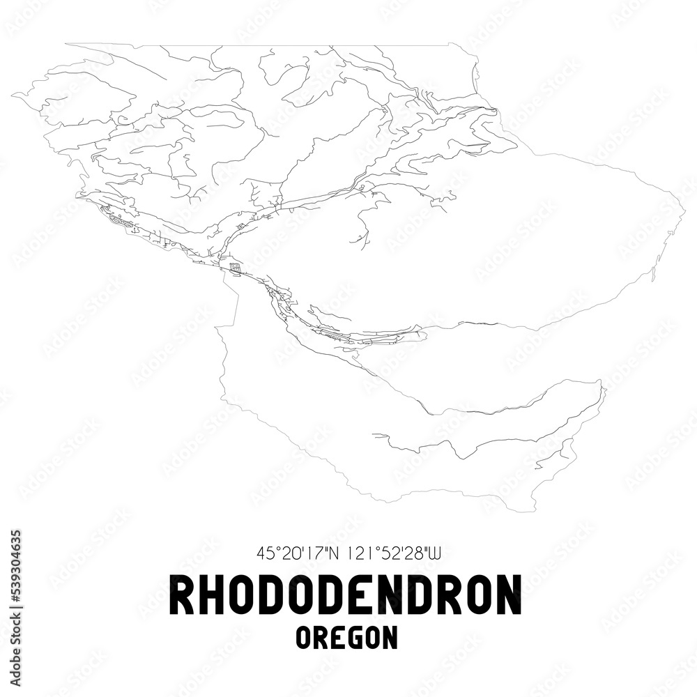 Rhododendron Oregon. US street map with black and white lines.