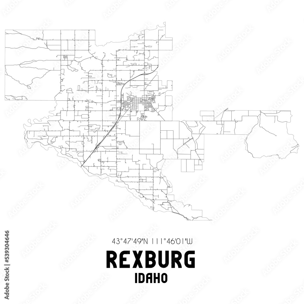 Rexburg Idaho. US street map with black and white lines.