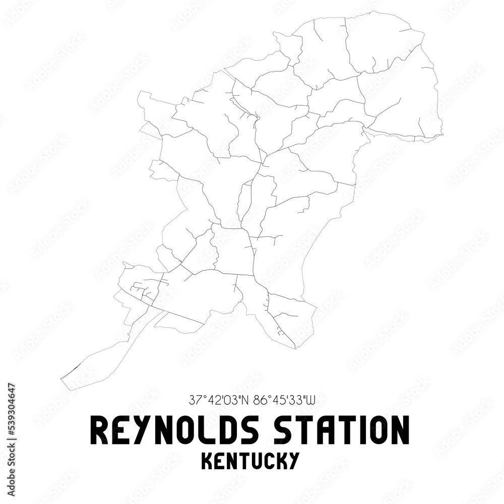 Reynolds Station Kentucky. US street map with black and white lines.