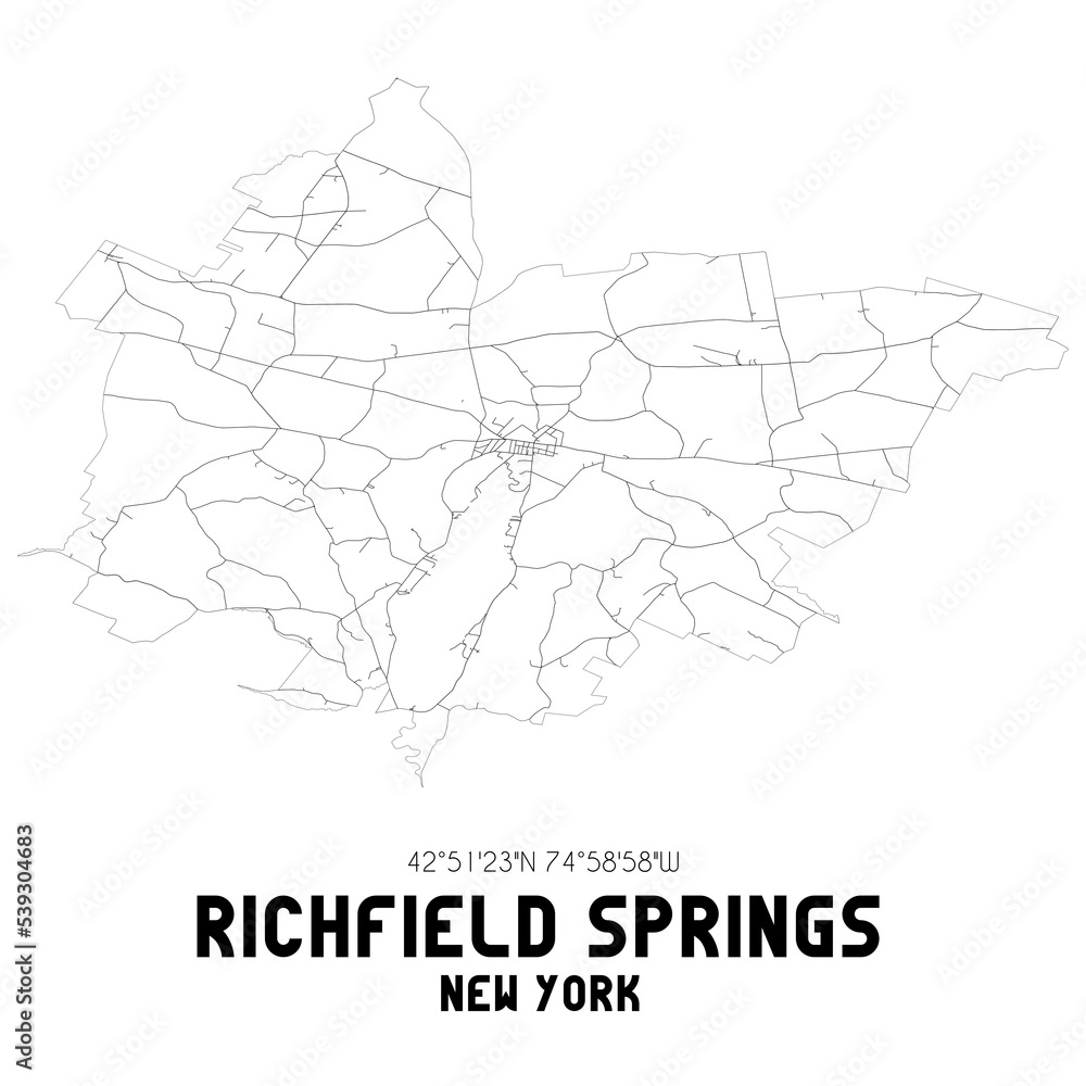 Richfield Springs New York. US street map with black and white lines. Richfield Springs New York. US street map with black and white lines.