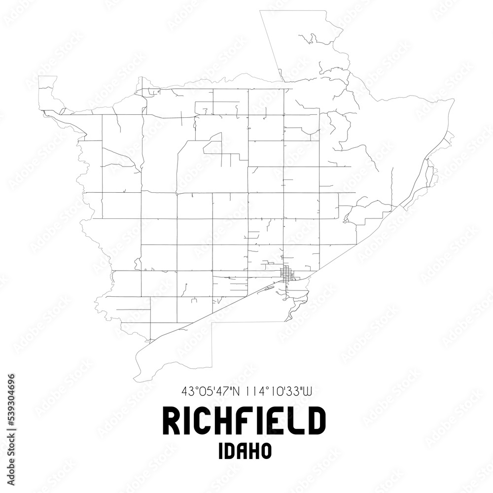 Richfield Idaho. US street map with black and white lines. Richfield Idaho. US street map with black and white lines.