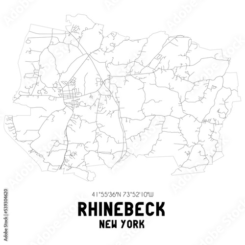 Rhinebeck New York. US street map with black and white lines.