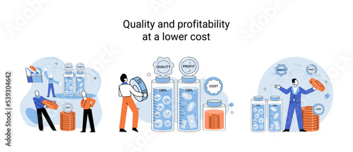Quality and profitability at lower cost. Salary increase metaphor, profit margin. Earn on business inflation, investment, developing, coordinating sales. Management optimization of business processes