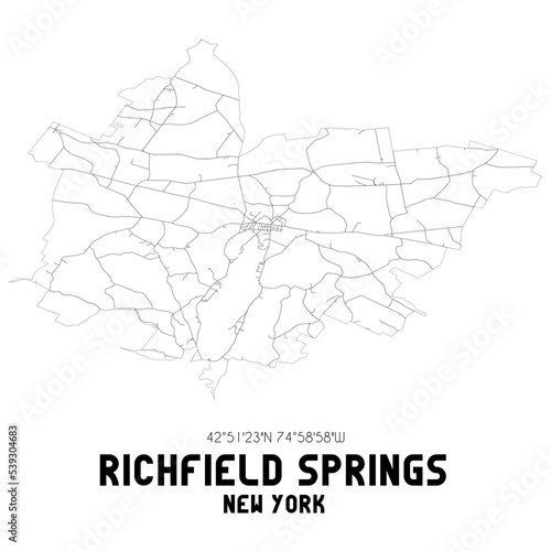 Richfield Springs New York. US street map with black and white lines.