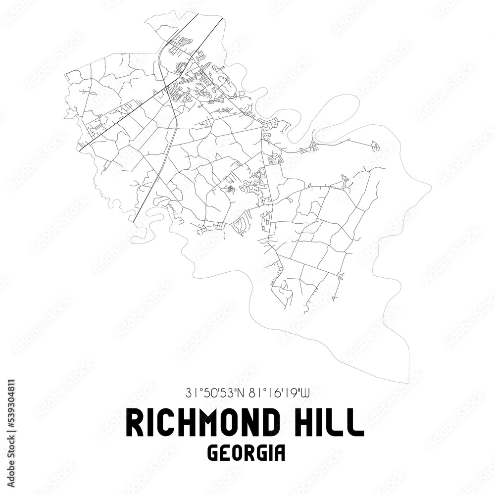 Richmond Hill Georgia. US street map with black and white lines. Richmond Hill Georgia. US street map with black and white lines.