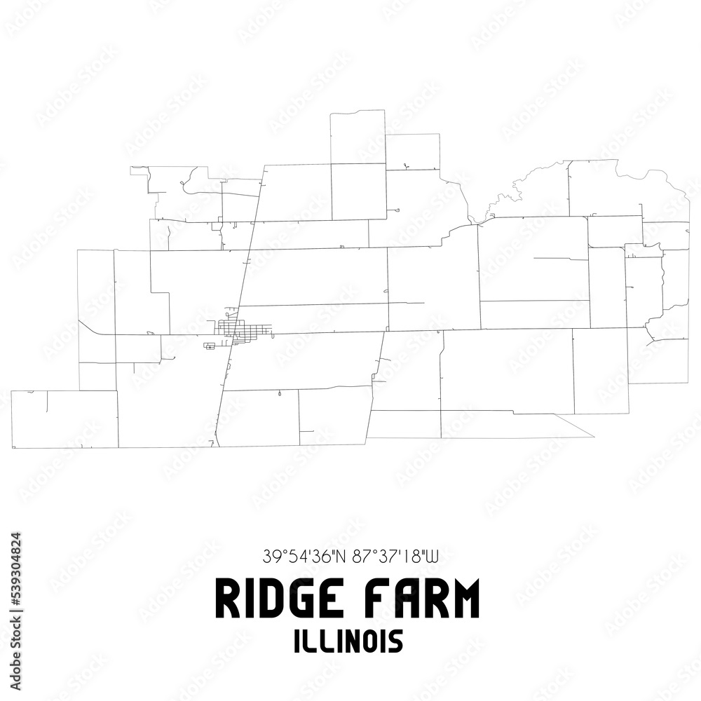 Ridge Farm Illinois. US street map with black and white lines.