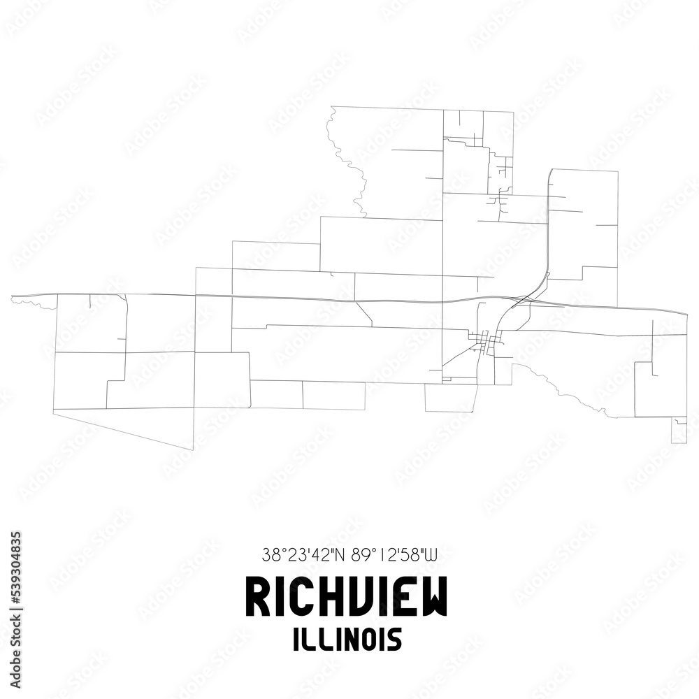 Richview Illinois. US street map with black and white lines. Richview Illinois. US street map with black and white lines.
