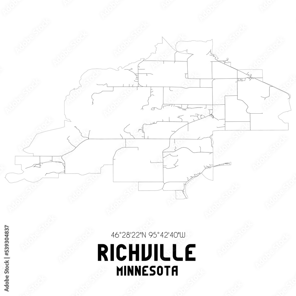Richville Minnesota. US street map with black and white lines.