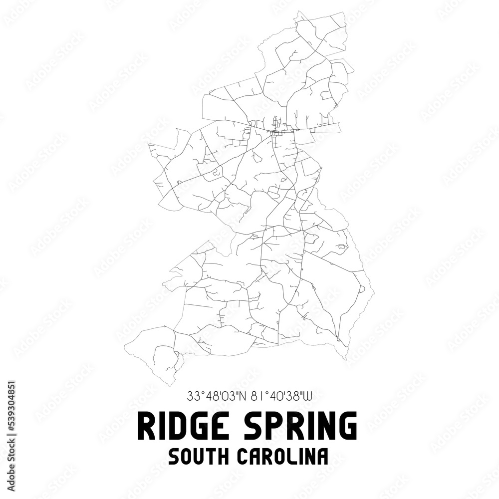 Ridge Spring South Carolina. US street map with black and white lines. Ridge Spring South Carolina. US street map with black and white lines.
