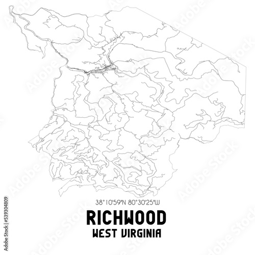 Richwood West Virginia. US street map with black and white lines.