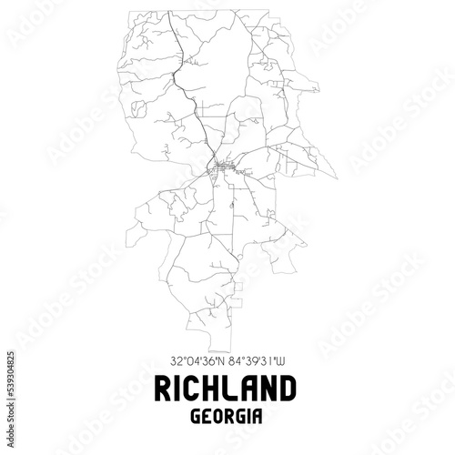 Richland Georgia. US street map with black and white lines.