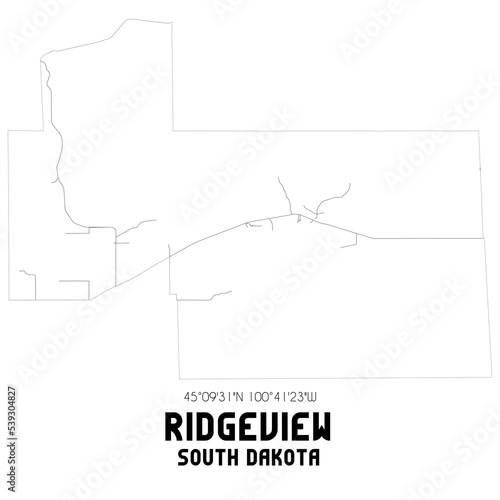 Ridgeview South Dakota. US street map with black and white lines.