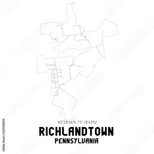 Richlandtown Pennsylvania. US street map with black and white lines.