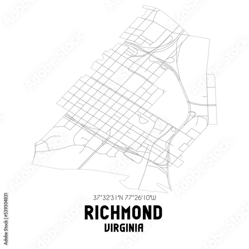 Richmond Virginia. US street map with black and white lines.