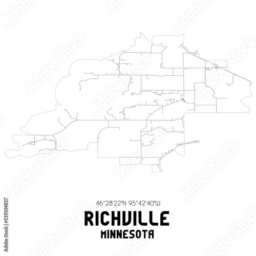 Richville Minnesota. US street map with black and white lines.