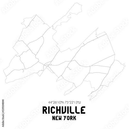 Richville New York. US street map with black and white lines.