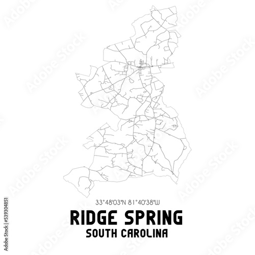 Ridge Spring South Carolina. US street map with black and white lines.