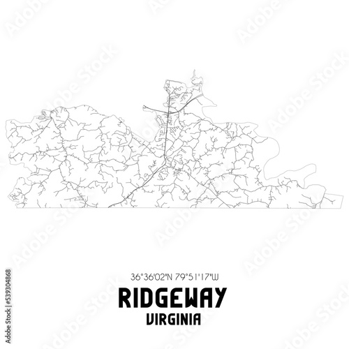 Ridgeway Virginia. US street map with black and white lines. photo