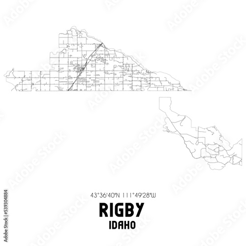 Rigby Idaho. US street map with black and white lines. photo