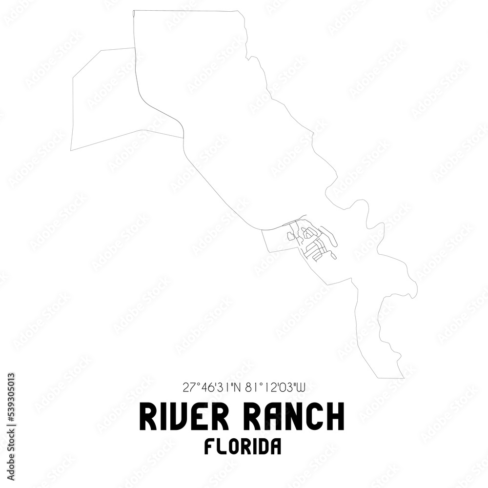 River Ranch Florida. US street map with black and white lines. River Ranch Florida. US street map with black and white lines.