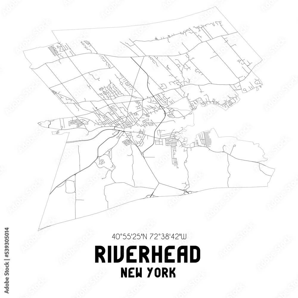 Riverhead New York. US street map with black and white lines.