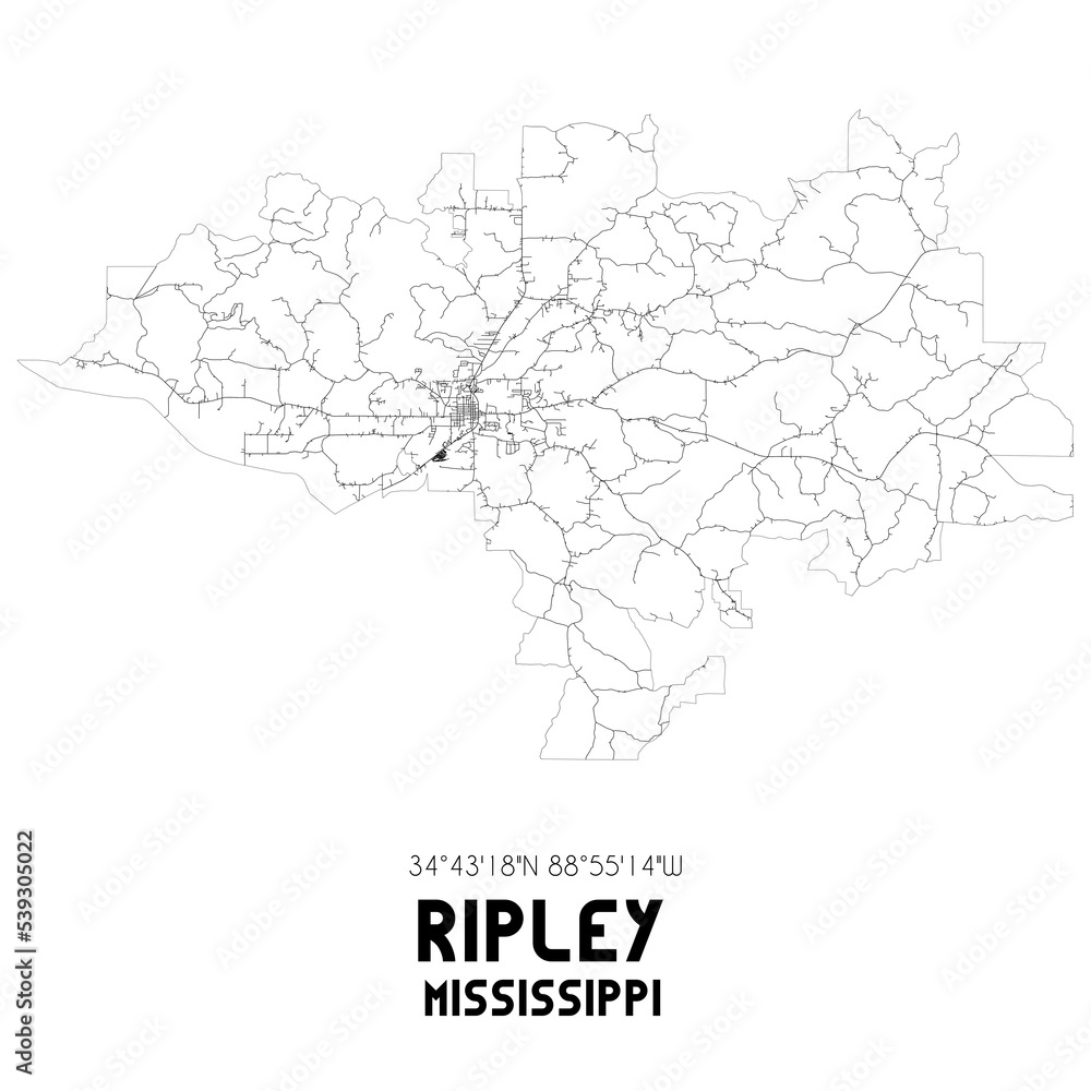 Ripley Mississippi. US street map with black and white lines. Stock Illustration Adobe Stock