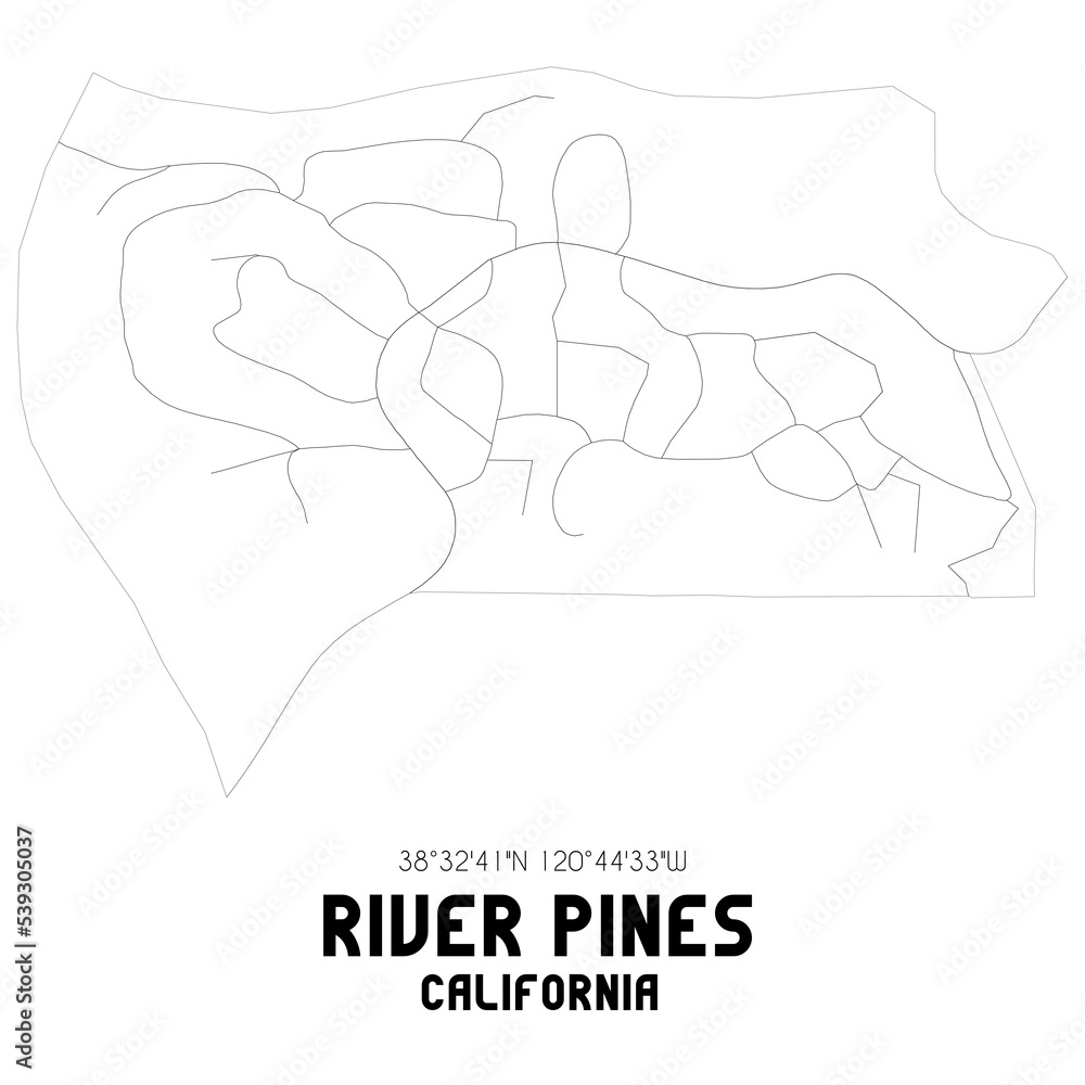 River Pines California. US street map with black and white lines. Stock