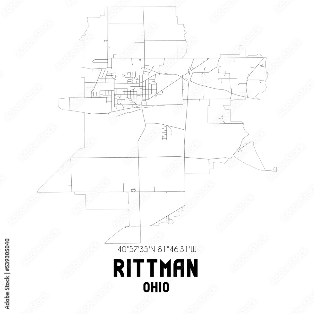 Rittman Ohio. US street map with black and white lines. Rittman Ohio. US street map with black and white lines.