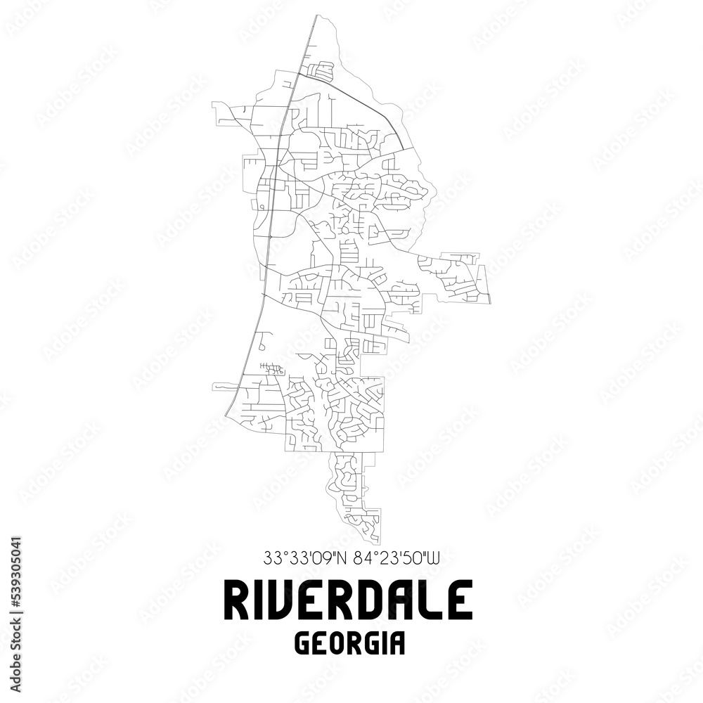 Riverdale Georgia. US street map with black and white lines.