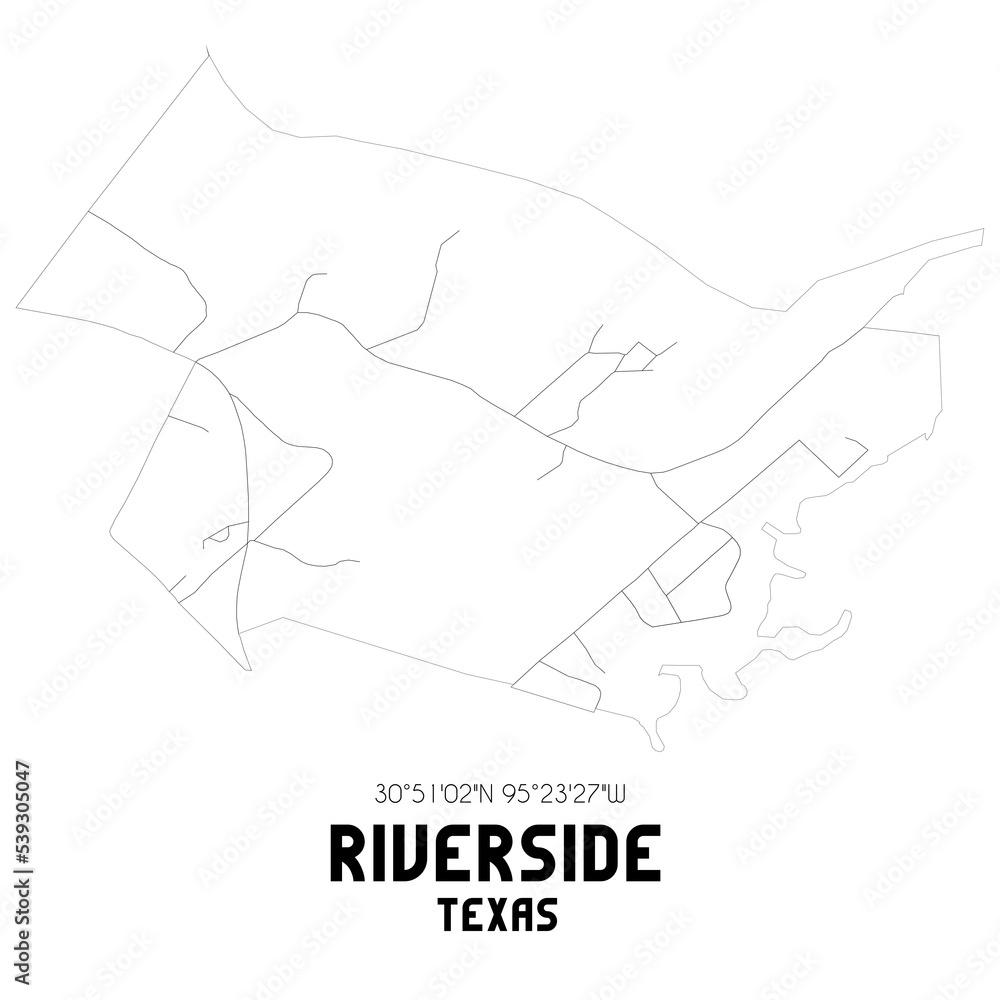 Riverside Texas. US street map with black and white lines. Riverside Texas. US street map with black and white lines.