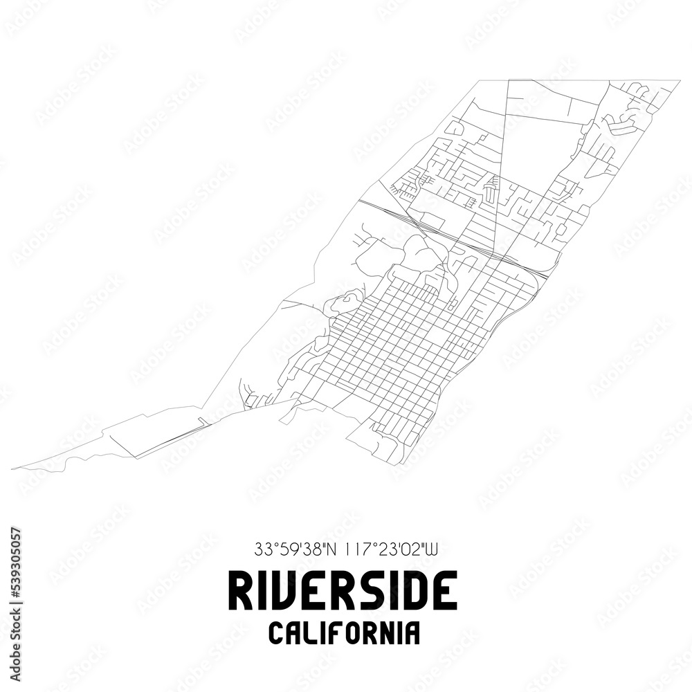 Riverside California. US street map with black and white lines