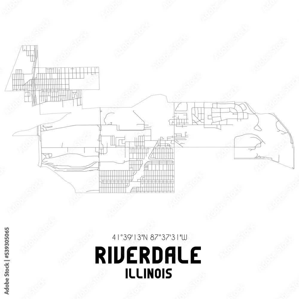 Riverdale Illinois. US street map with black and white lines.