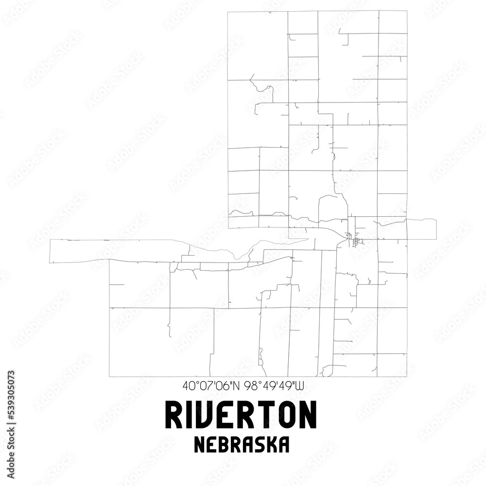 Riverton Nebraska. US street map with black and white lines.