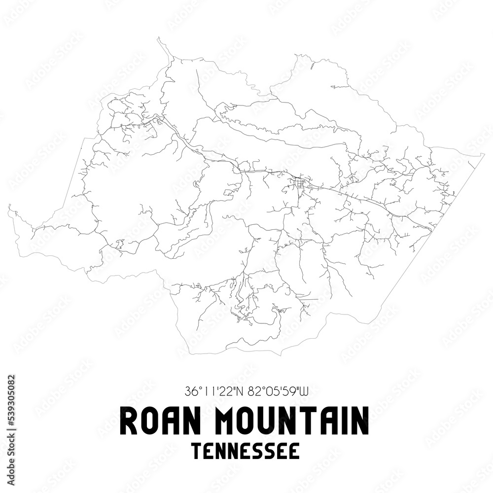 Obraz premium Roan Mountain Tennessee. US street map with black and white lines.