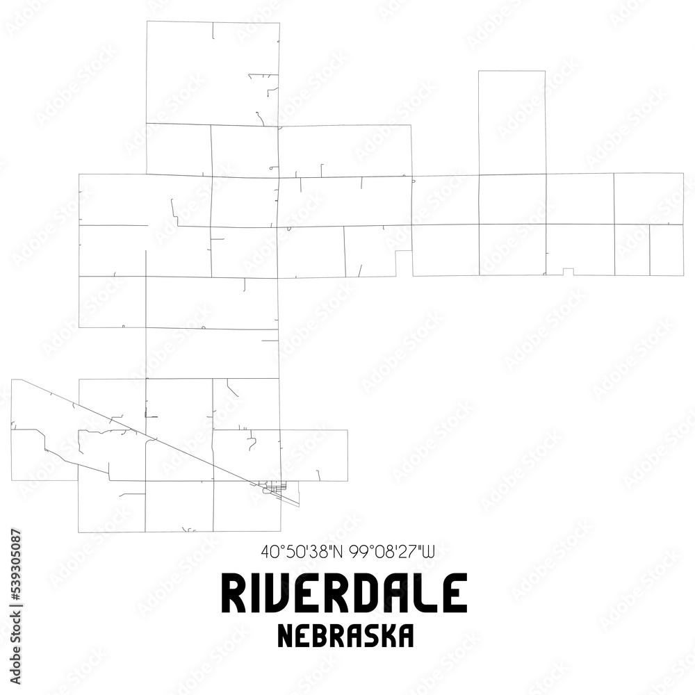Riverdale Nebraska. US street map with black and white lines.