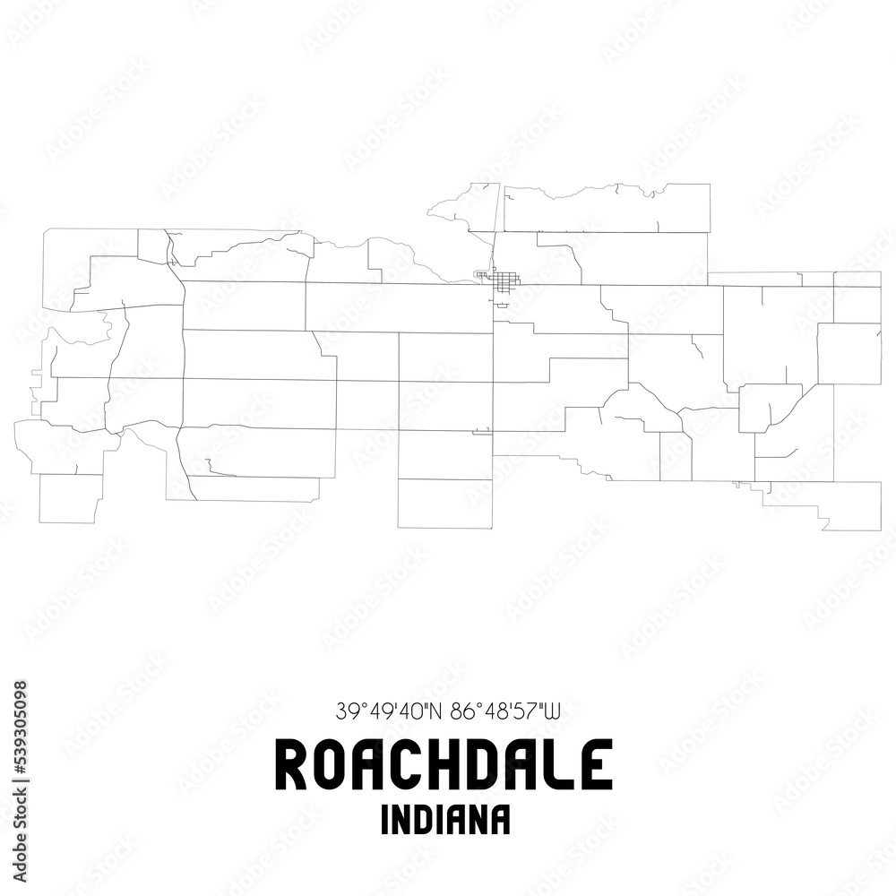 Roachdale Indiana. US street map with black and white lines. Roachdale Indiana. US street map with black and white lines.