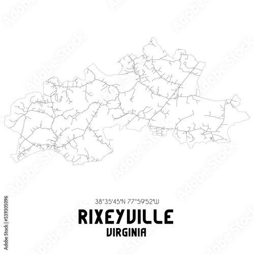 Rixeyville Virginia. US street map with black and white lines.