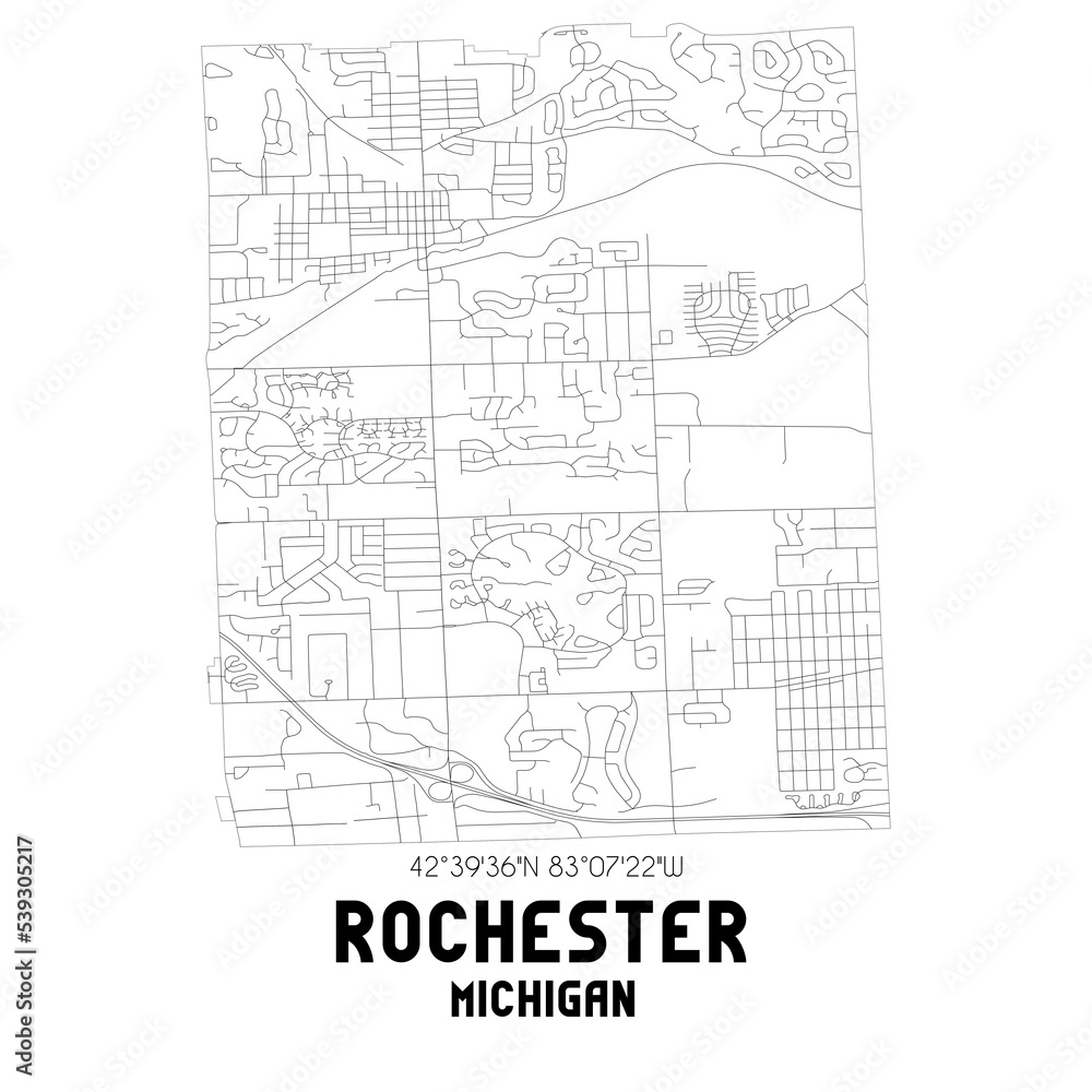 Rochester Michigan. US street map with black and white lines. Stock Illustration Adobe Stock