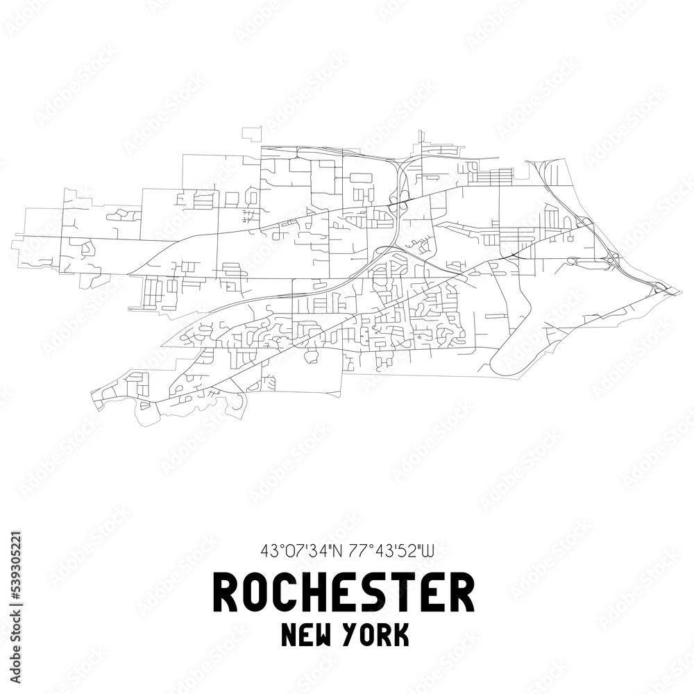 Rochester New York. US street map with black and white lines.