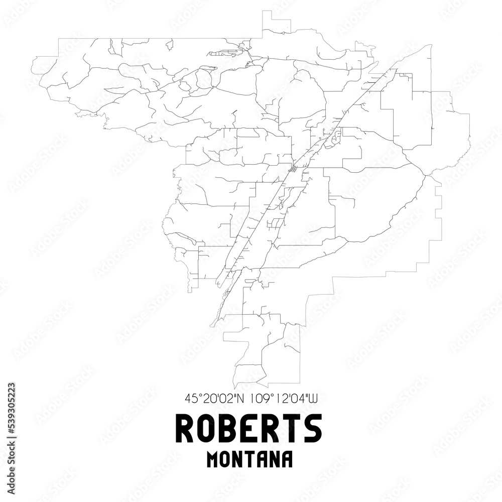 Roberts Montana. US street map with black and white lines. Roberts Montana. US street map with black and white lines.