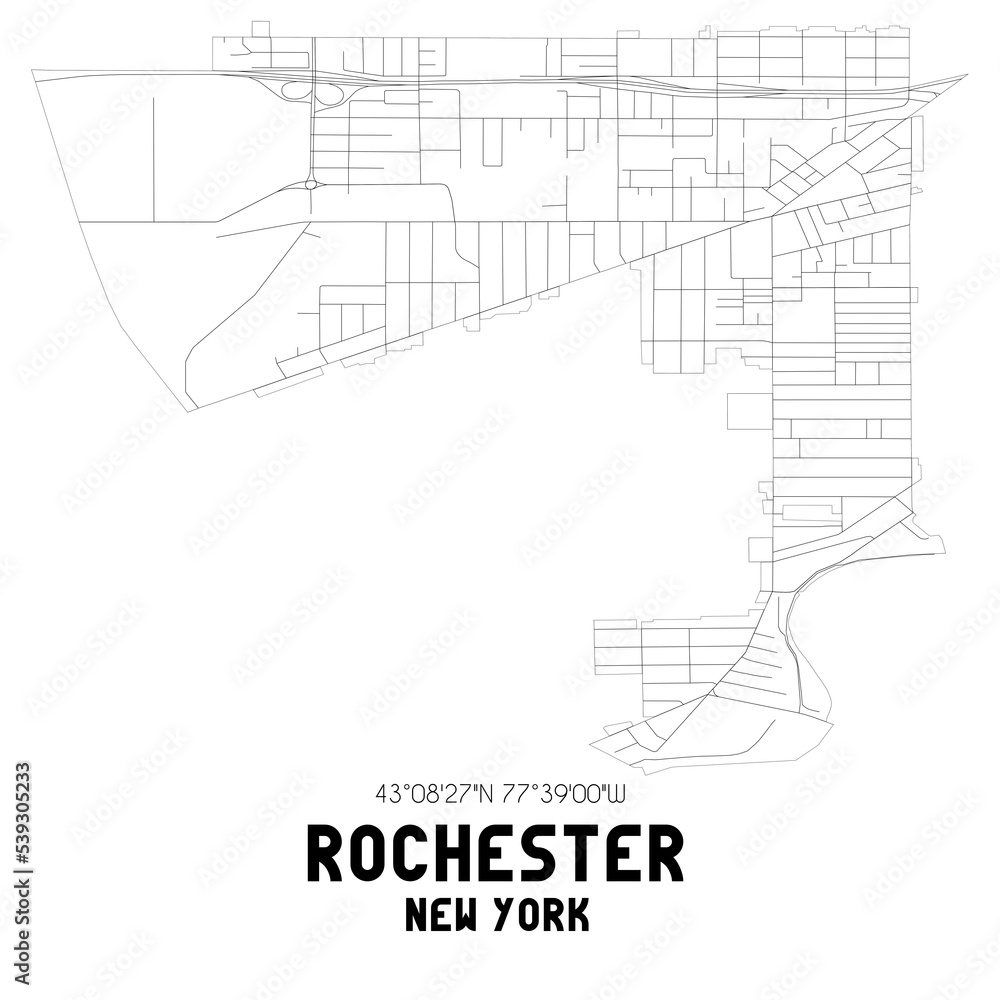 Rochester New York. US street map with black and white lines.
